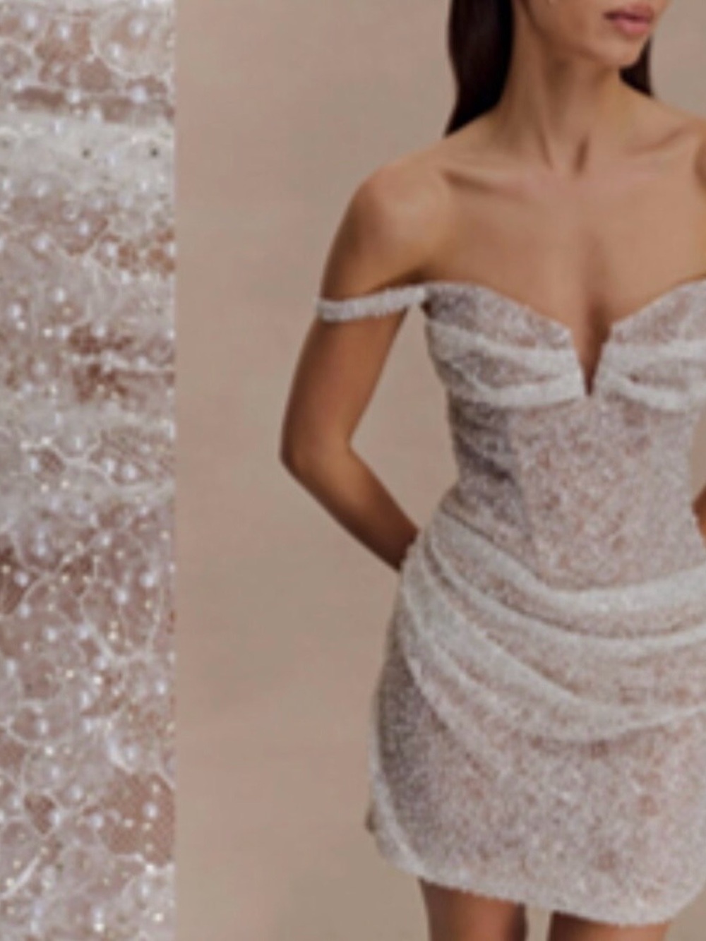 Meshki Off-Shoulder Sequin Mini Dress in Champagne Sparkle